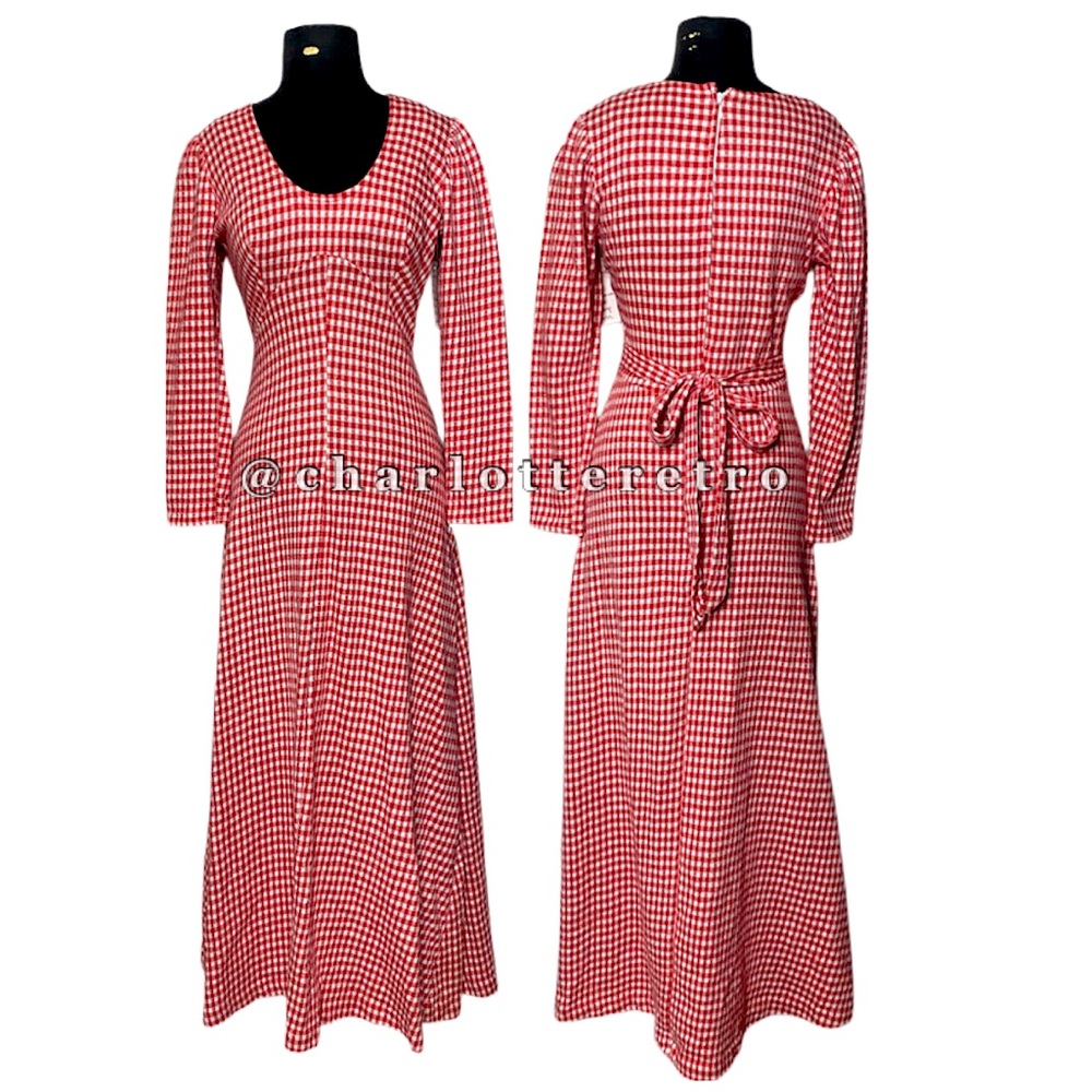 vtg Red/White Gingham Plaid Maxi Dress